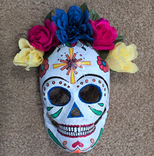 Mexican Dia De Los Muertos Calavera Paper Mache Skull Mask with Flower Crown
