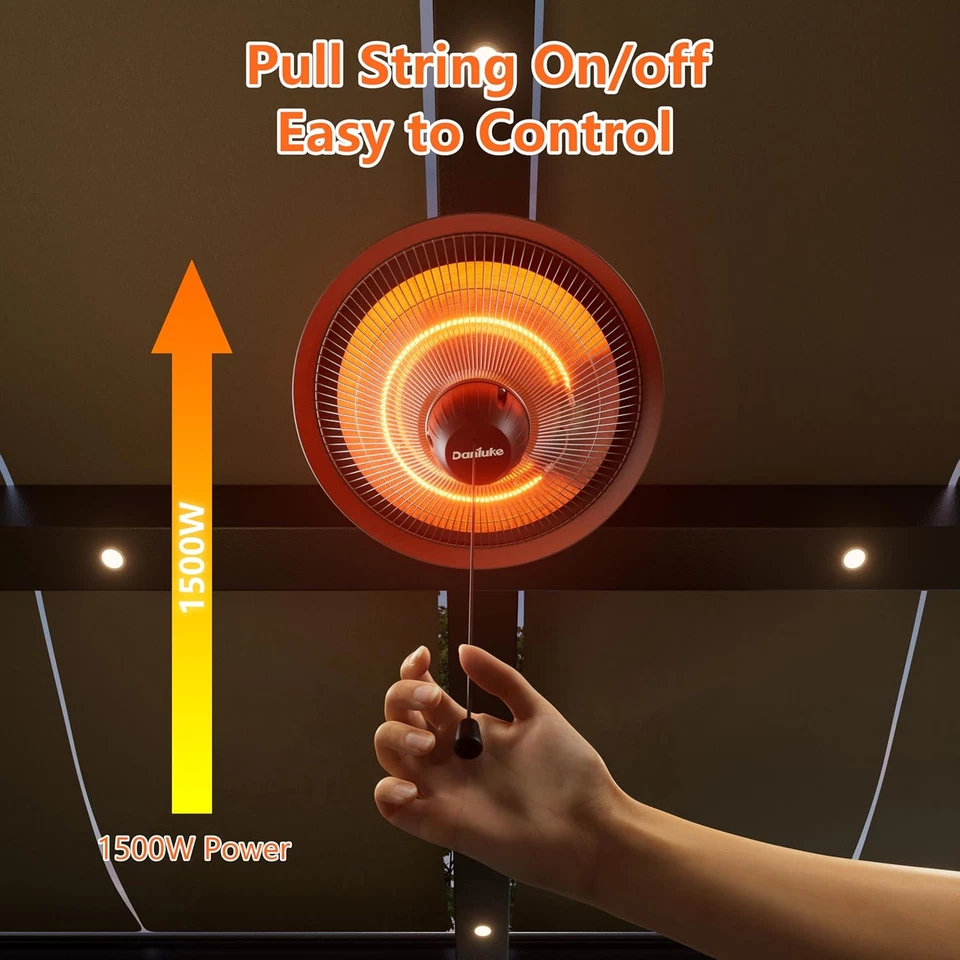 Riscaldatore Patio per Uso Esterno 1500W Riscaldatore Elettrico Infrarossi Sospeso, Soffitto Mou - Immagine 4 di 4