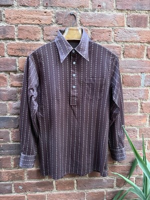 Vintage 70s Japanese Brown Slim Fit Polo Shirt Pointed Collar P-P 20''