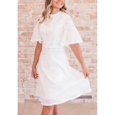 Poet Cottagecore White Eyelet Cotton Dress M Floral Embroidered Romantic Prairie