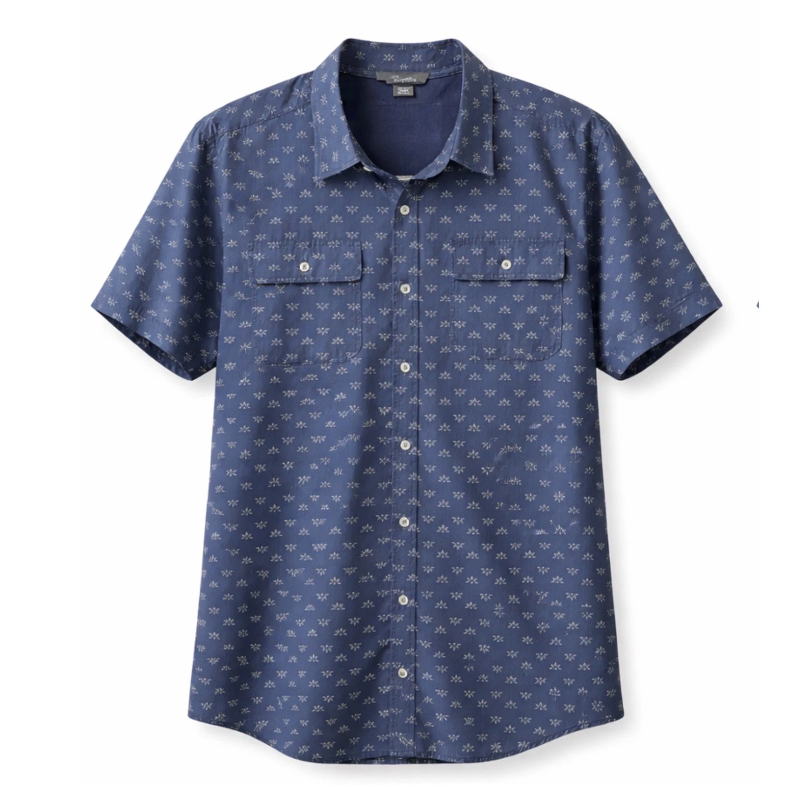 Eddie Bauer Mens XXL Navy Blue Sunburst Print Short Sleeve Button Down Shirt
