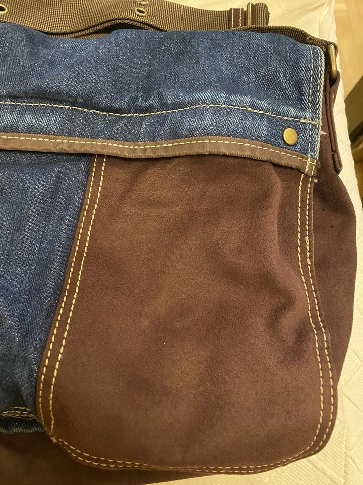 Nine West синий джинсовой ткани с коричневый замши кожаная сумка через плечо размер M - Изображение 2 из 4