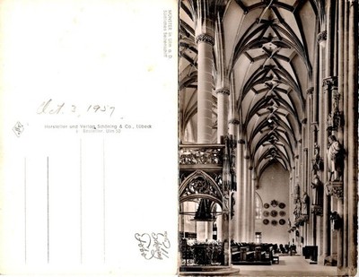 Ulm Munster Cathedral Germany Vintage Postcard Dated 1957 Interior Black White