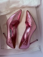 Jimmy Choo Pink Metallic Snake Print Leather Pointed Toe Stiletto Pumps 38.5