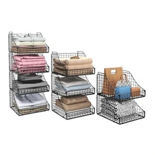 4-Pack Stackable Wire Baskets for Closet and Storage - Open Bins for 4 tier