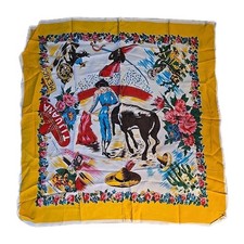 vntg 1960 28x28" Souvenir Scarf of Tijuana Old Mexico bullfight dance