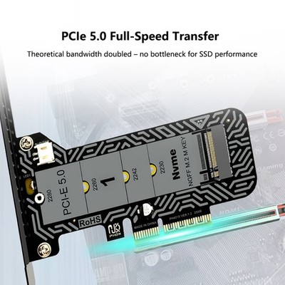 Full Speed PCIe 5.0 x4 to M.2 NVMe Adapter Card SSD PCI-E5.0 Expansion Card