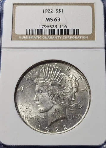 A 1922 Peace Silver Dollar - NGC MS63