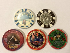 Lot of 4 Assorted One 1 and Three 5 Chips from Las Vegas Casinos All Different
