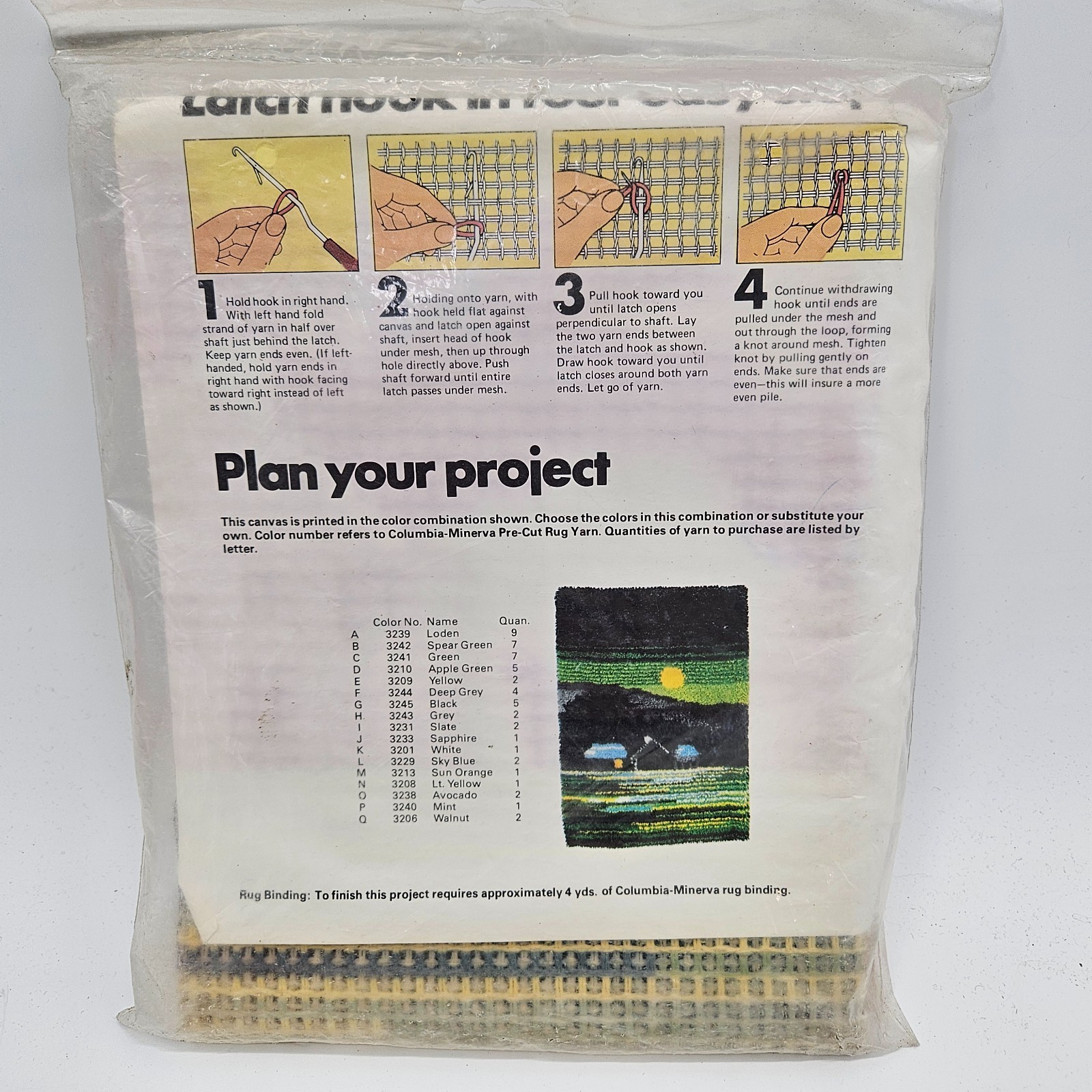 Vintage CM Latch Hook Rug Country Twilight Garden Columbia Minerva 26" x 38" NEW