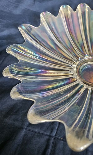 Federal Glass 11" Bowl Iridescent Carnival Celestial Scalloped Edge Atomic MCM - Picture 10 of 12