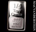 One Quarter Troy Ounce .999 Fine Silver Bar - Scarce  No Reserve  #L4965
