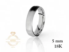 18K White Gold 5mm Milgrain Edge Wedding Band Ring - Comfort Fit Matte Brushed