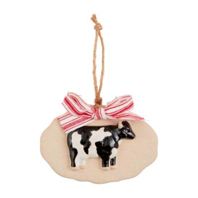 Mud Pie Home Farmhouse Cow Rustic Unglazed Stoneware Country Christmas Ornament