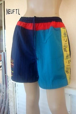 SHORT DE BAIN BOARDSHORT DE MARQUE BRUGI SURF BLEU / JAUNE / ROUGE NEUF T L - Photo 1/4