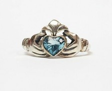 Sterling Silver Blue Topaz Irish Claddagh Ring Size 8 1/2