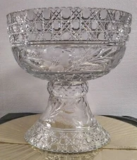 Antique big Early ABP daisies & diamonds cut Crystal Punch Bowl & Pedestal Base