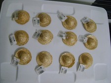 LOTTO MINI CAPPELLI DI PAGLIA BAMBOLA E ORSETTI MINI CAPPELLI DI PAGLIA ROTONDI 3" (12) NUOVI CON ETICHETTE ARTIGIANALI