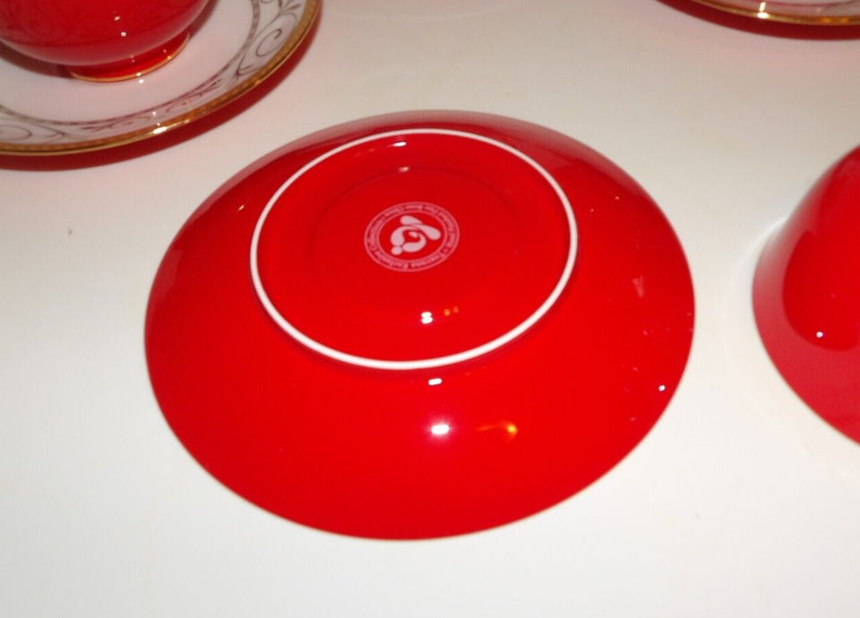 TEAVANA 4 Sets Exclusive Collection Red with Gold Filigree Teacups and