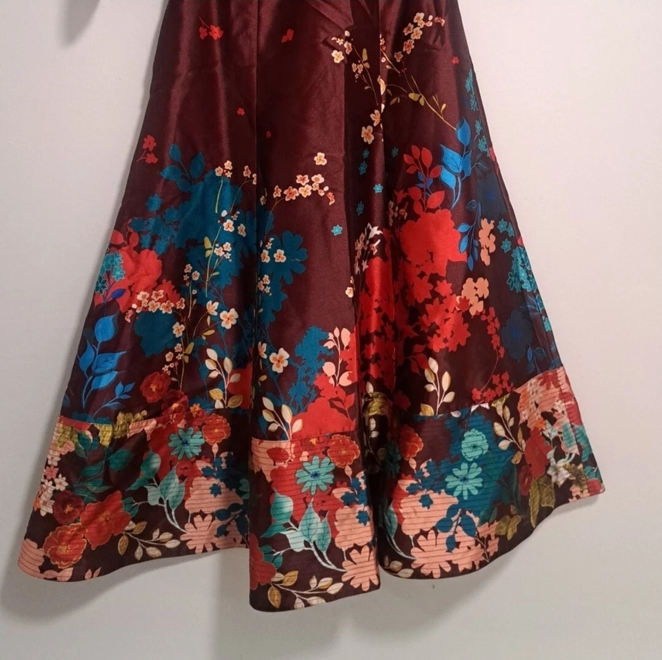 Placed Floral Print Dupioni Dress/ Size 12 UK /8 US - Image 4 of 4