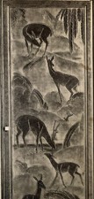 Tableau ancien estampe Art Deco Léon Jallot Psychés singes biches