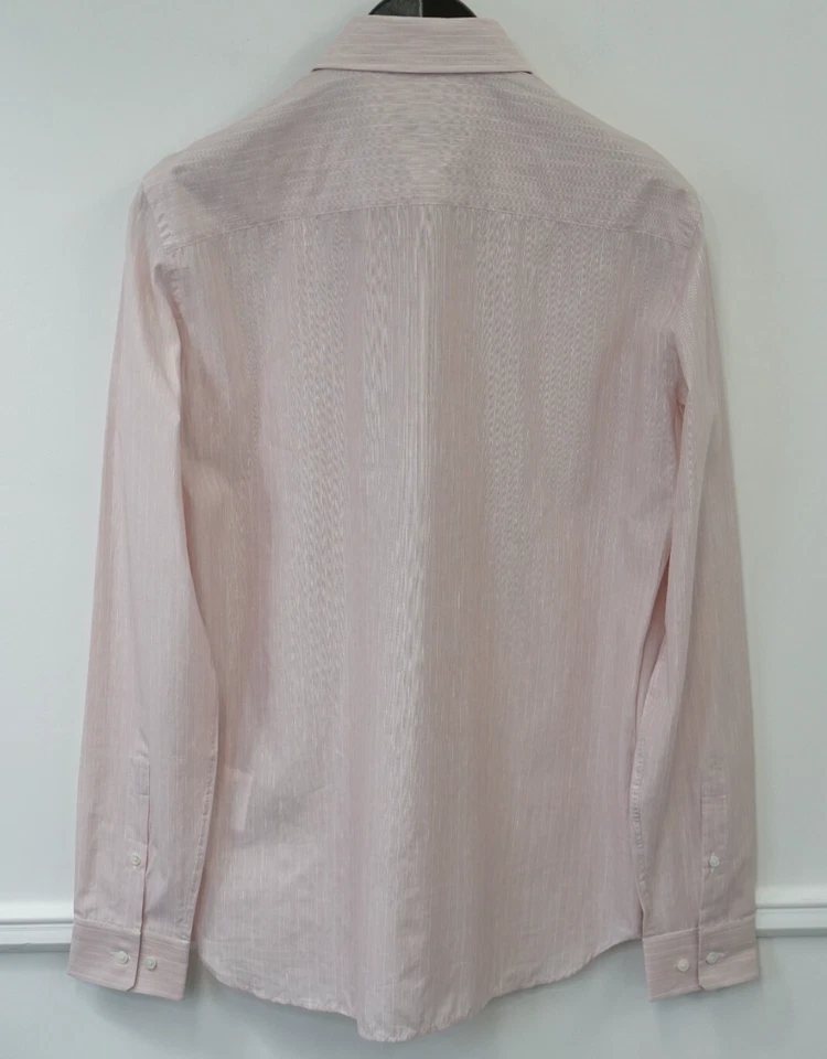 Мужская рубашка Burberry хлопок и лен бледно-розовый цвет сделано в Италии размер 38 15 - Изображение 2 из 4
