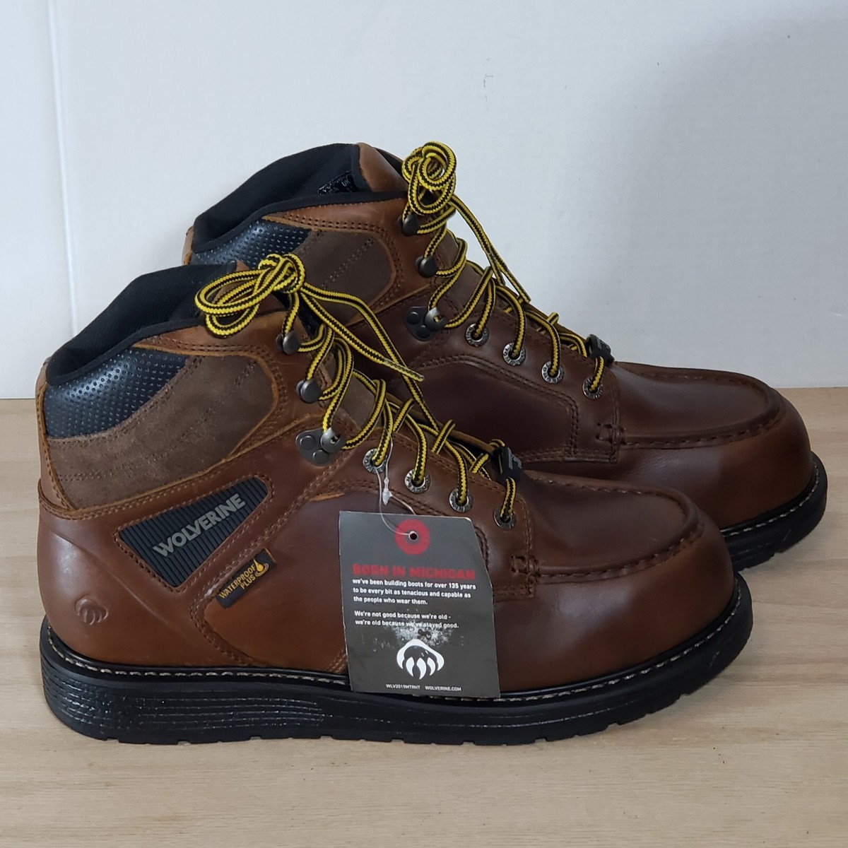 Wolverine Men Leather Steel Safety Toe Work Boots Brown ASTM F2413