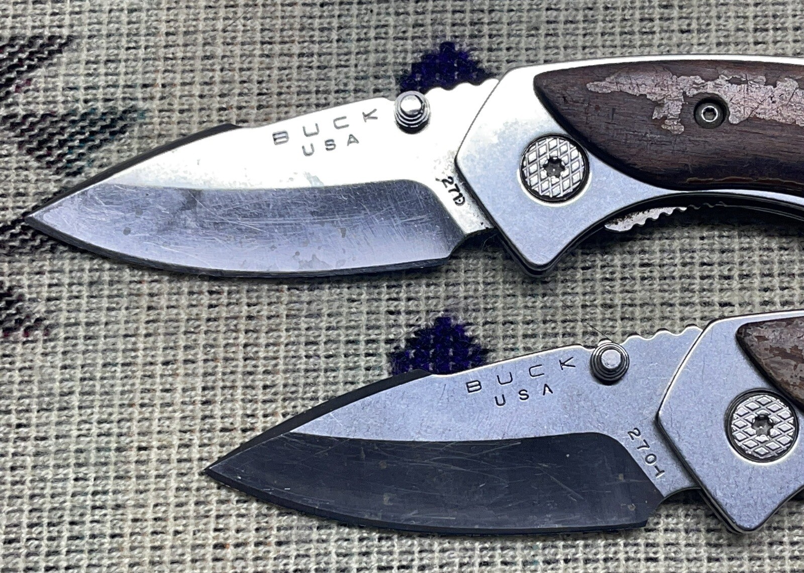 Pair Buck 270 Alpha Dorado Manual Folder Rosewood Handle USA