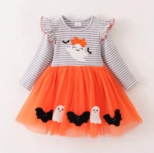 NEW Boutique Halloween Ghost Girls Long Sleeve Tutu Dress