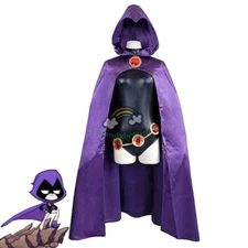 Teen Titans Raven Cosplay Costume Jumpsuit Purple Cloak for Women