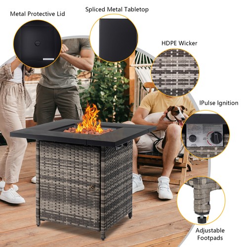 Wicker Outdoor Propane Fire Pit Patio Gas Table 28" Square Fireplace 50,000BTU