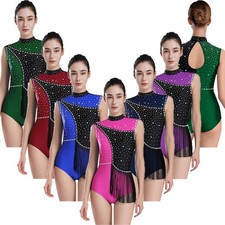 Womens Jumpsuit Gymnastics Leotard Gym Bodysuit Dance Glittery Clothing Back