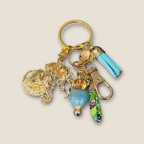 Keyring Charms Beads Beach Coastal Theme For  Purse, Bag, Backpack, Key FOB