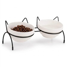 Raised Tilted Cat Food Bowls Set Elevated Food and Water Bowls for Indoor Cats