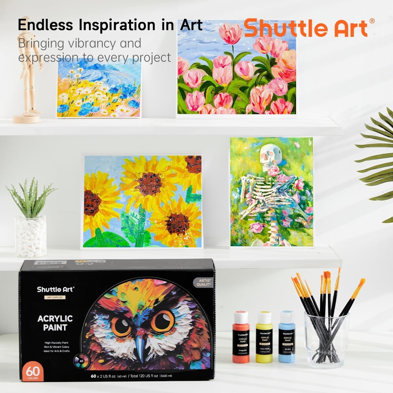 72 Pack Acrylic Paint Set - 60 Colors + Brushes