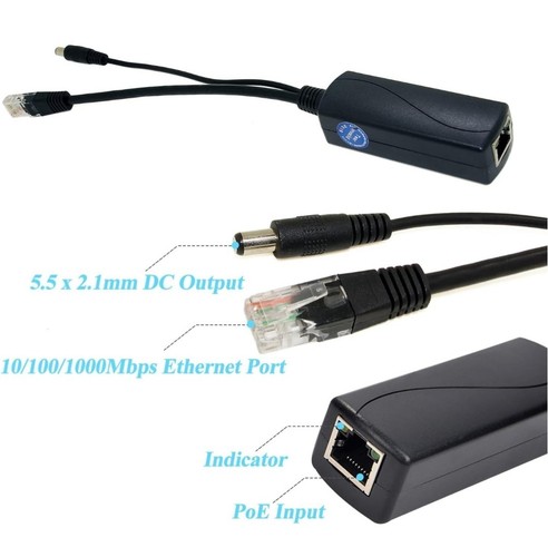 REVODATA Gigabit PoE Splitter 12V/2A DC 5.5*2.1mm Connector 48V PoE to DC 12V/2A - Picture 3 of 8