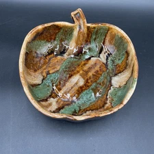 Vintage Dryden Hot Springs Ark Pottery Bowl Dripglaze Teal Brown APPLE Stoneware
