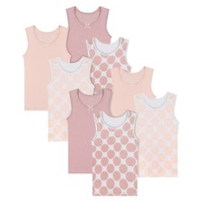 Buyless Fashion Girls Tagless Cami Pink Polka Dot Undershirts Cotton 8 Pack 