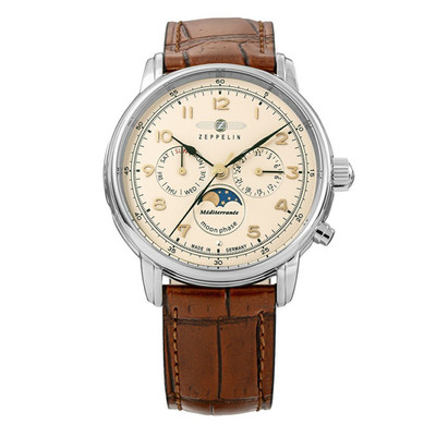 Zeppelin Moonphase Men's Watch Beige Dial Leather Band Day Date 9636-5