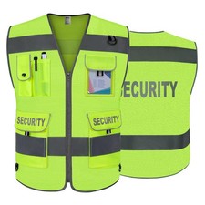 Mesh Security Vest for Security Guard 9 Pockets High Visibility Reflective Sa...