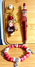 HAND MADE BEAD PEN AND BEAD KEY CHAIN  INK REFILL-  bracelet Valentines day