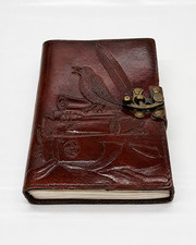 Raven Leather Journal 7x5 Vintage Notebook Diary Writing Book Clasp