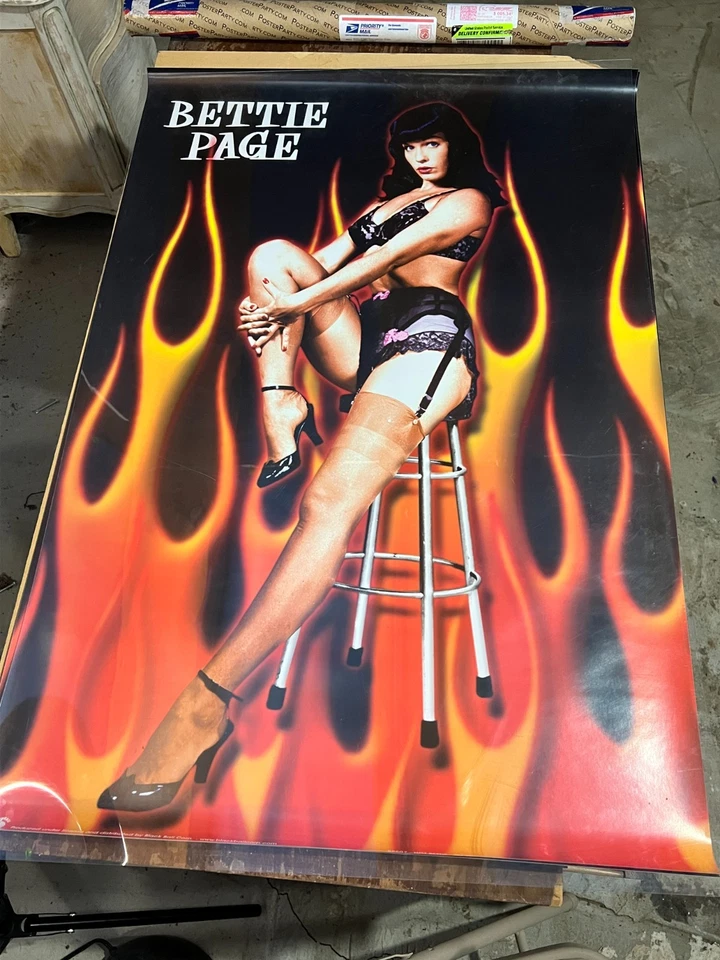 Bettie Page Poster Lot of 3 Raven Images 2004 Queen Hearts Bikini Flames - Image 2 of 3