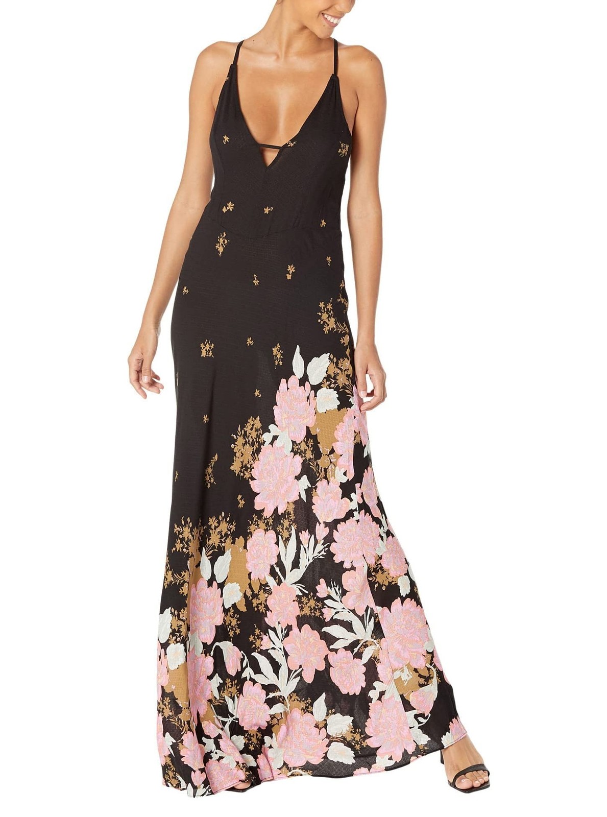 Free People Womens Get to You Printed Maxi Dress Black Combo XS 21690₽
