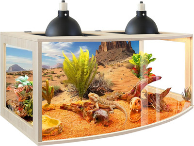 Bearded Dragon Tank, Curved Reptile Enclosure with 3-Side Clear Acrylic Panels,