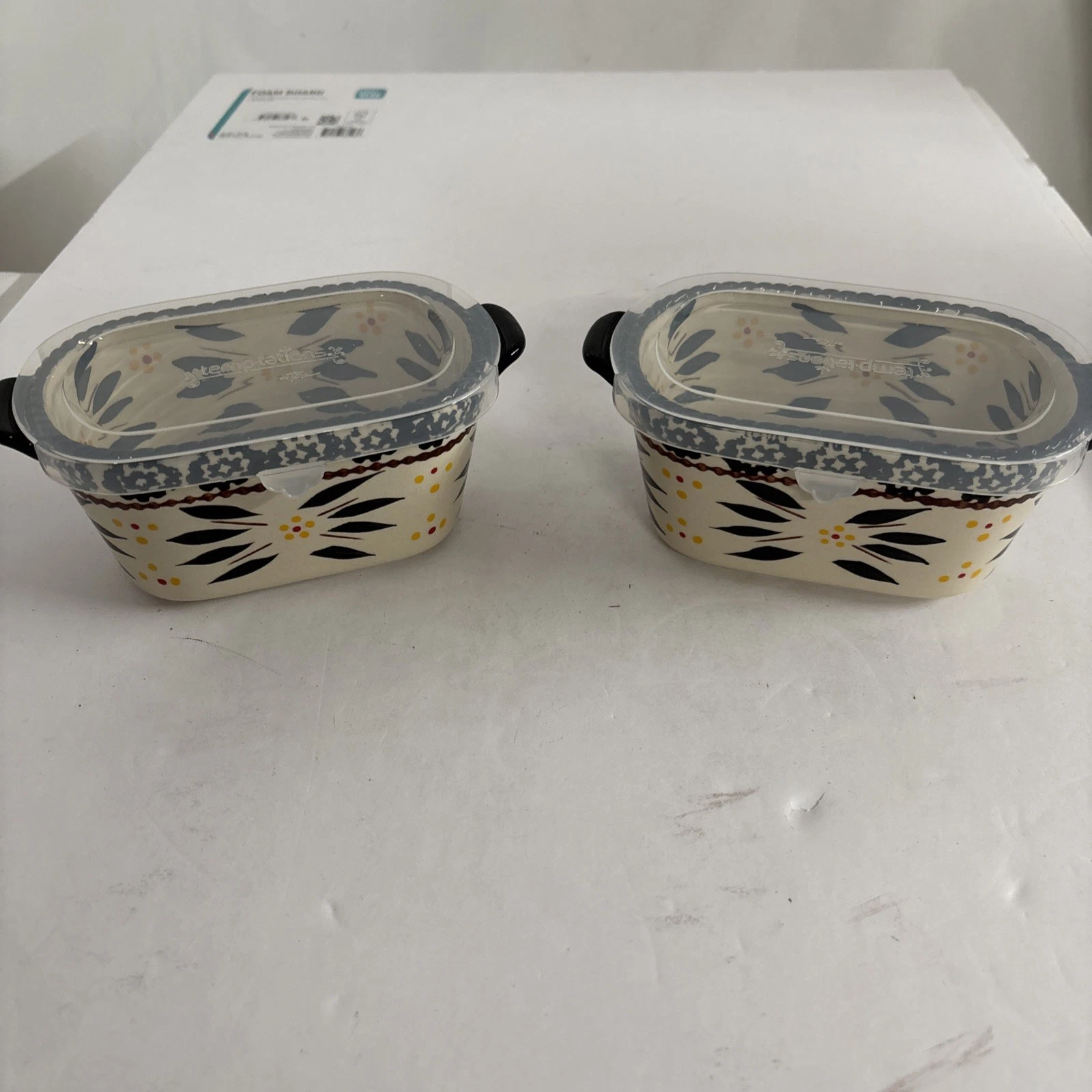 NEW 2 Temptations Old World Black Mini Loaf Pans With Plastic Lids By Tara 12oz