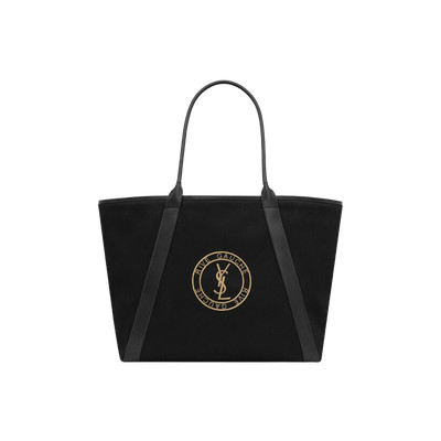 Saint Laurent Rive Gauche Canvas Tote Bag  Black Gold
