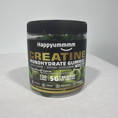 Happyummmm Creatine Monohydrate Gummies, Apple Flavor, 120 Count, 5g, Exp 4/27