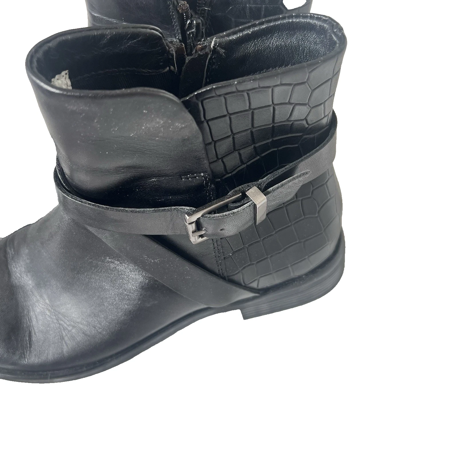 AIRFLEX Black Leather Ankle Boots Croc Imprint & Side Buckle