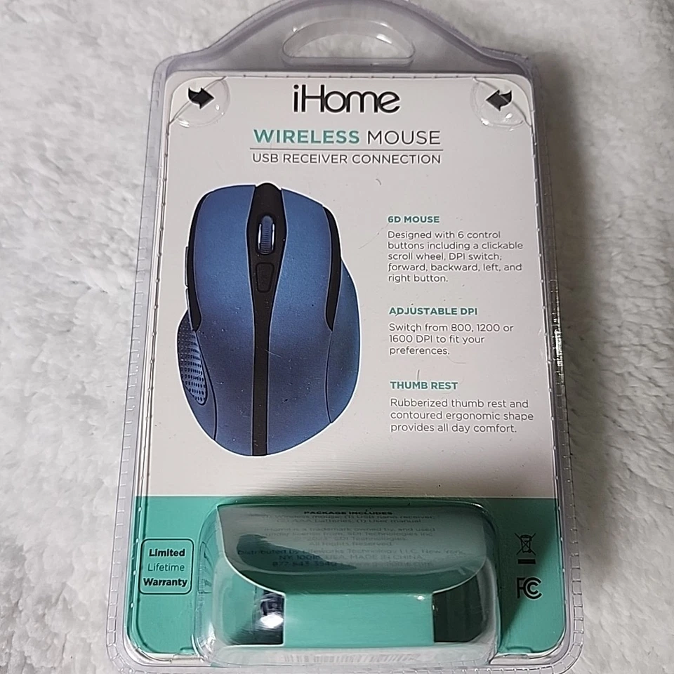 New iHome Wireless Mouse for Mac & PC Windows Adjustable DPI Thumb Rest Blue - Image 4 of 4